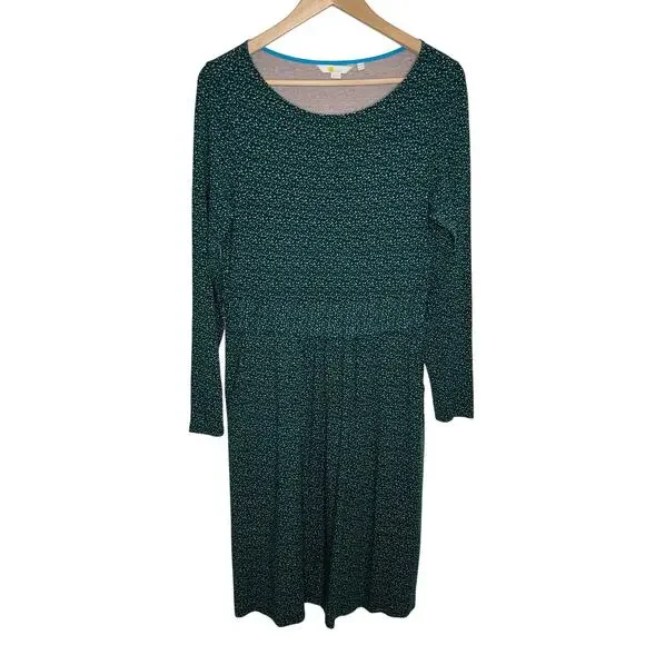 Boden Womens Abigail Long Sleeve Jersey Dress 10 Long Green Dots Pockets - Picture 2 of 11